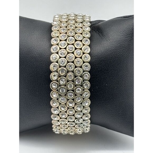 Vintage Suzanne Somers Collection Pave Crystal Silver Tone Flex Cuff Bracelet - Picture 14 of 16